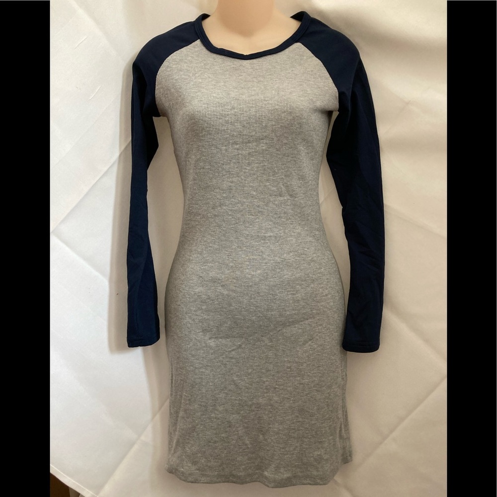 Navy and Gray Ribbed Baseball Dress